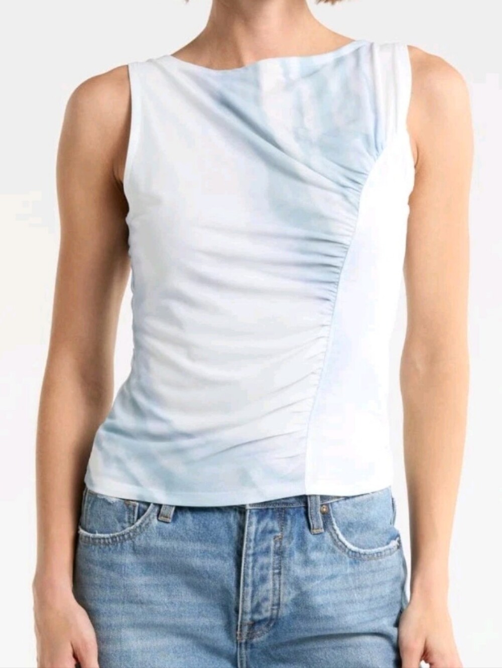 Rag & Bone Sliced Mesh Blue & White Print Sleeveless Tank Top Msrp $158